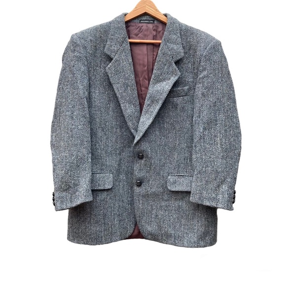 Vintage Harris Tweed Sport Blazer Jacket Scottish Wool Lined Pockets 40R Grey - Picture 1 of 12